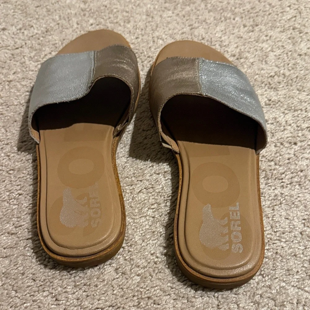 Sorel Metallic Silver and Gold Slide Sandals - Picture 4 of 4